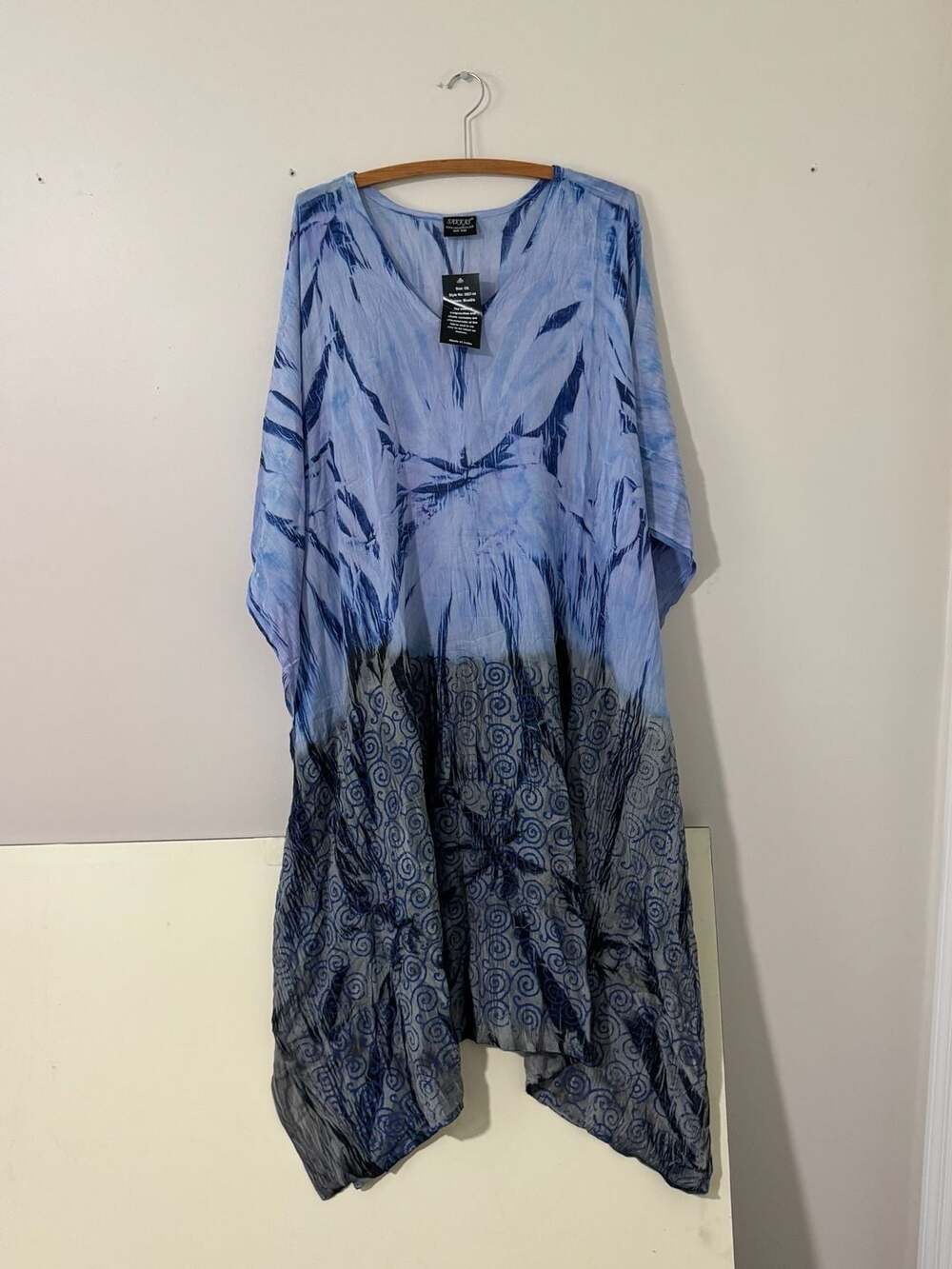 Sakkas Blue and Black Tie Dye Caftan Dress, One Size